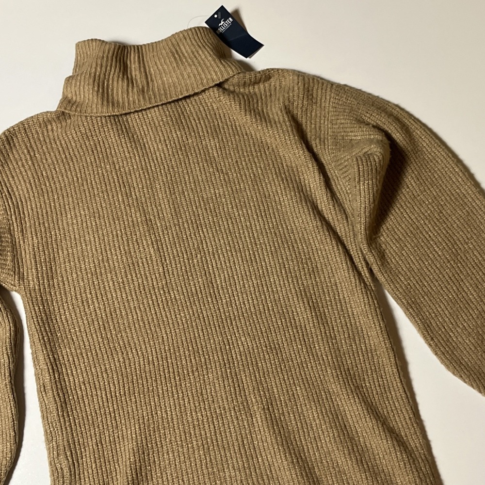 Hollister Ribbed Knit Sweater Dress Size S Tan Turtleneck Balloon Sleeve NWT